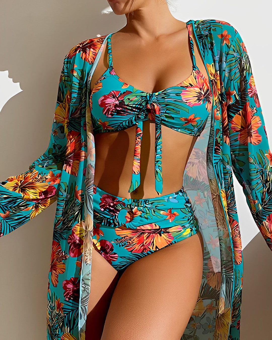 Alani Tropical Print Bikini Set with Cover-up - Elena Harper