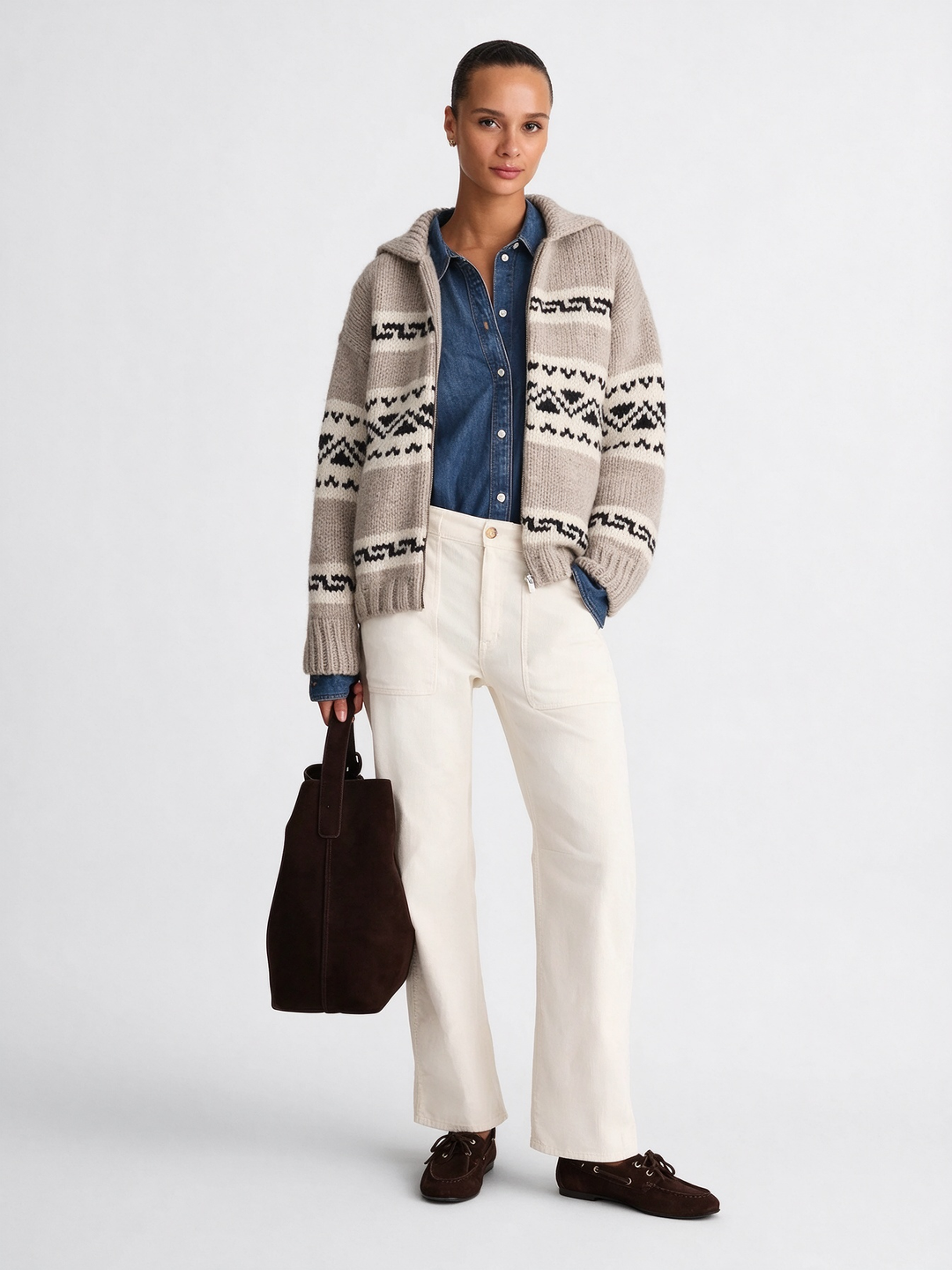Fair Isle Zip Knit Cardigan
