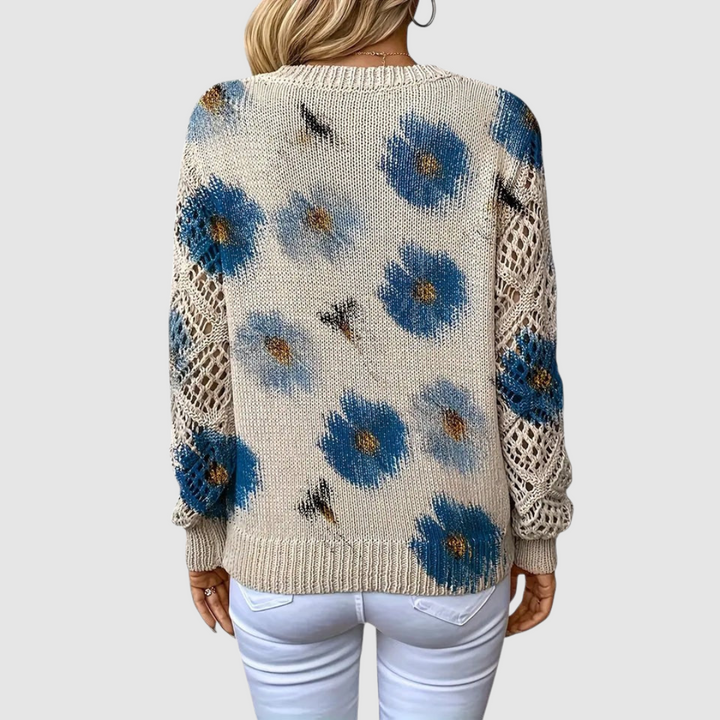 Meda Elegant Sweater with Floral Pattern, view 4 - Elena Harper