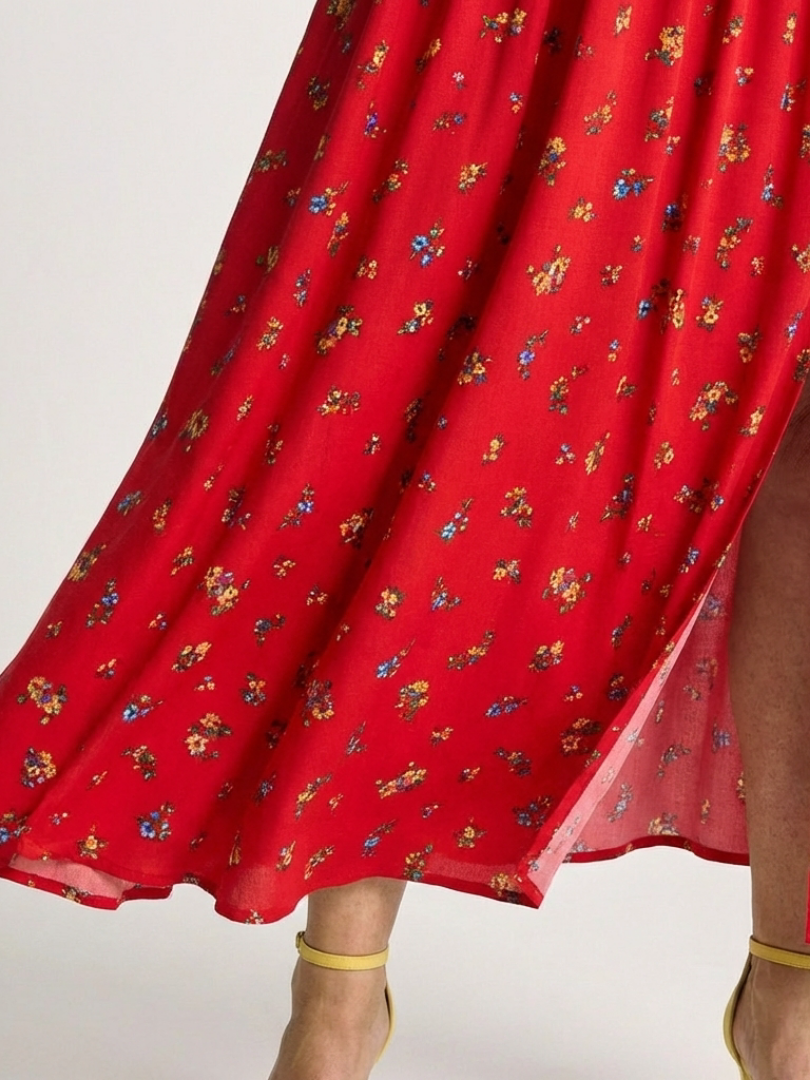 Delphine Square Neck Floral Puff Sleeve Midi Dress - Elena Harper