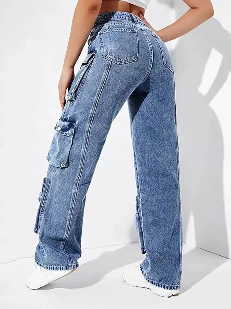 High-Waisted Denim Cargo, view 3 - Elena Harper