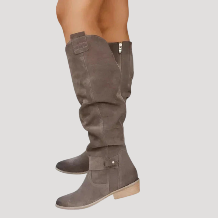 Women’s Knee-High Flat Boots with Buckle Detail