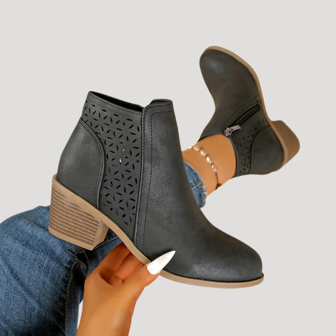 Women’s Square Heeled Ankle Boots with Cutouts
