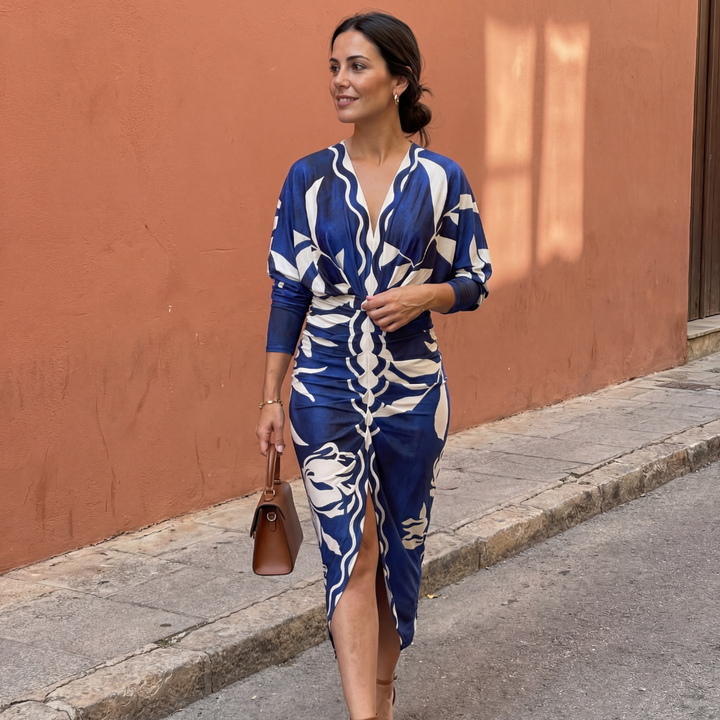 Elegant Women's Dress with Flattering V-Neck and Crossed Design