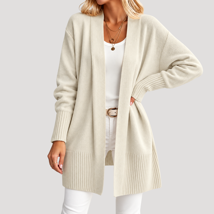 Long Cardigan for Women with Ribbed Details