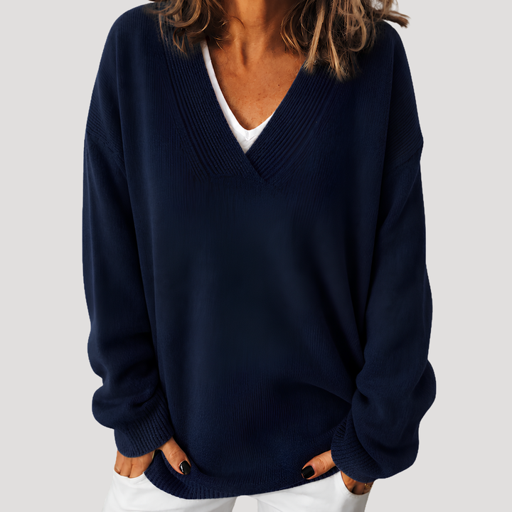 Women's Deep V-Neck Pullover with Long Sleeves