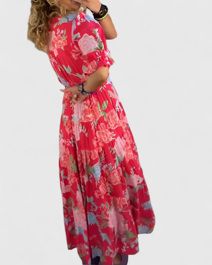 Minelda Elegant Floral V-neck Dress - Elena Harper