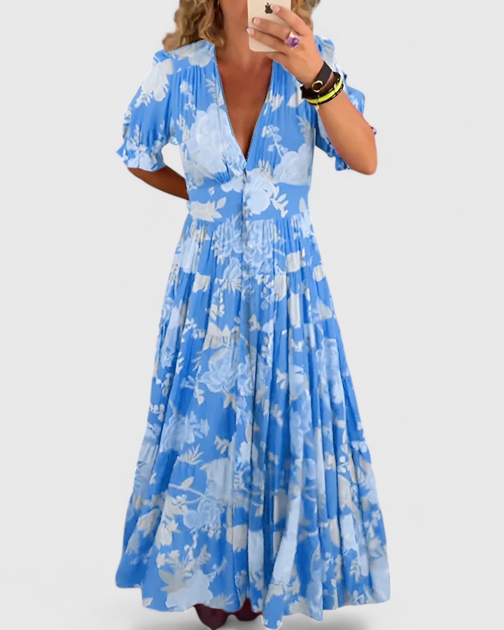 Minelda Elegant Floral V-neck Dress - Elena Harper
