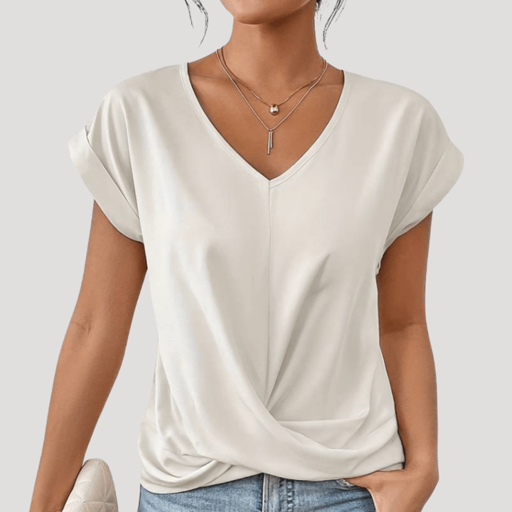 Women's Draped Fluid V-Neck T-Shirt for Summer