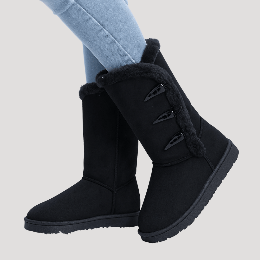 Women's High Boots Lined with Side Buckles