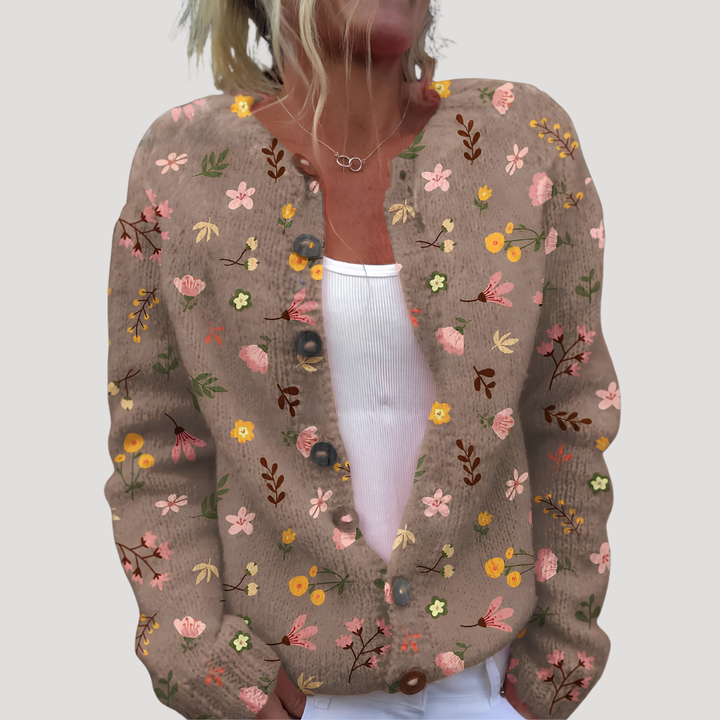 Women's Floral Knit Buttoned Cardigan