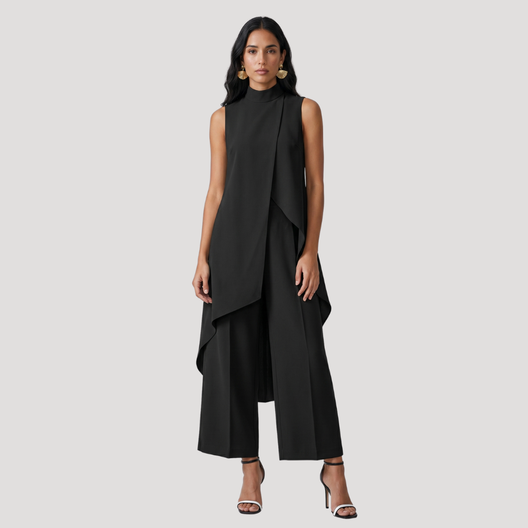 Elegant Women's Asymmetrical Long Top and Wide Leg Pants Set