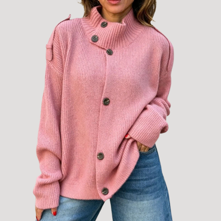 Women's Buttoned High Collar Cardigan
