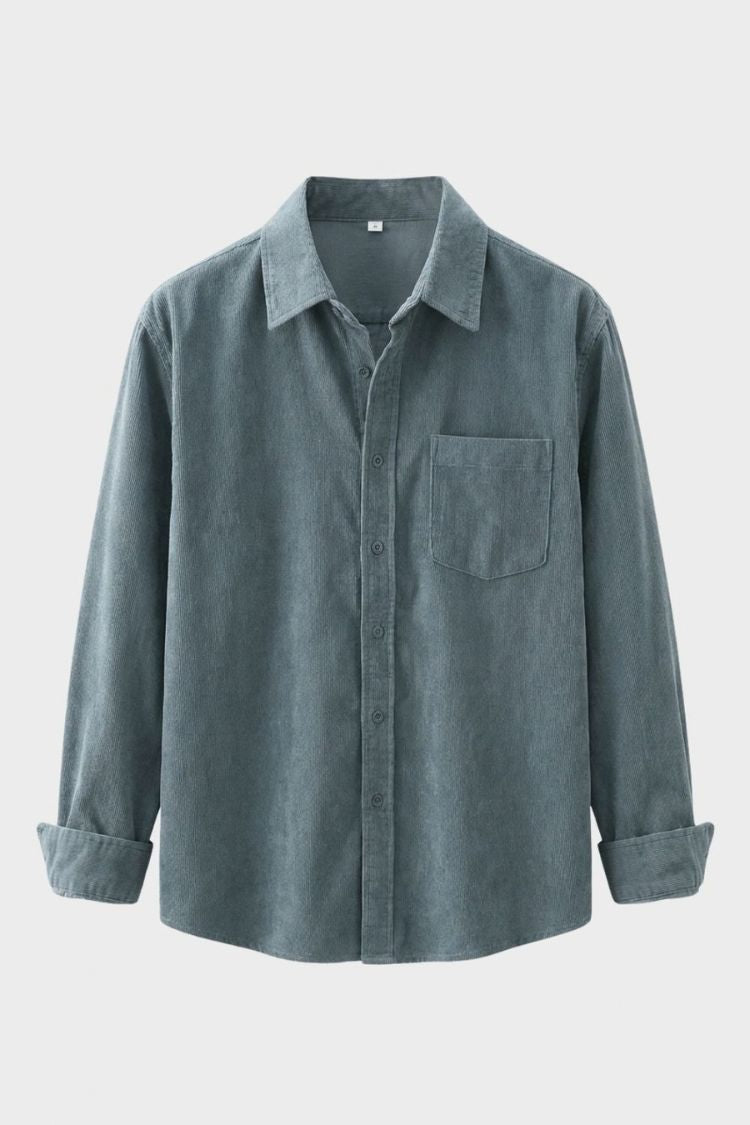 Men's Cord Shirt with Button Placket and Chest Pocket