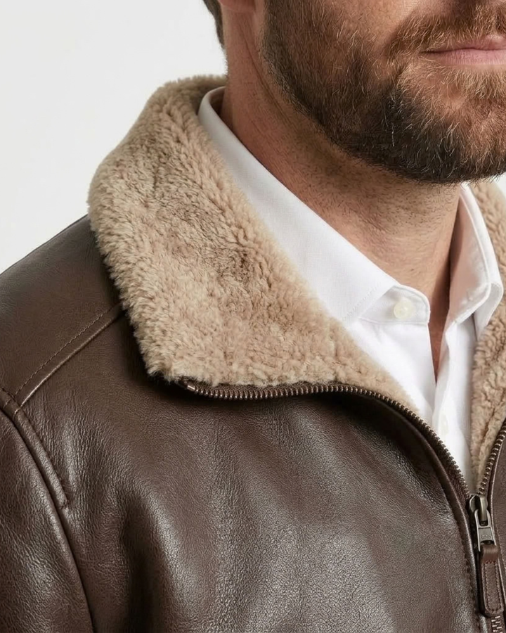 Fleece Lined Leather Jacket For Men