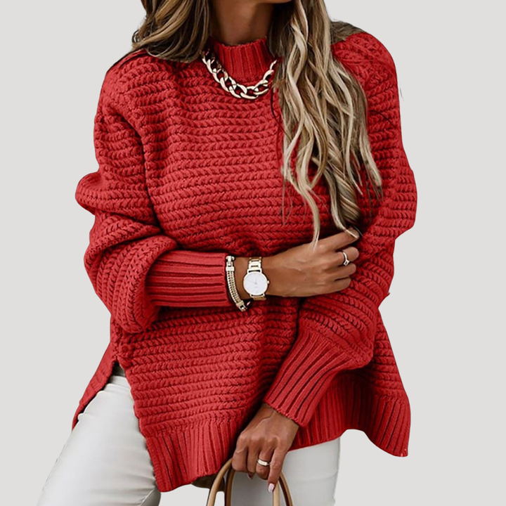 Women's Loose Knit Sweater with High Collar