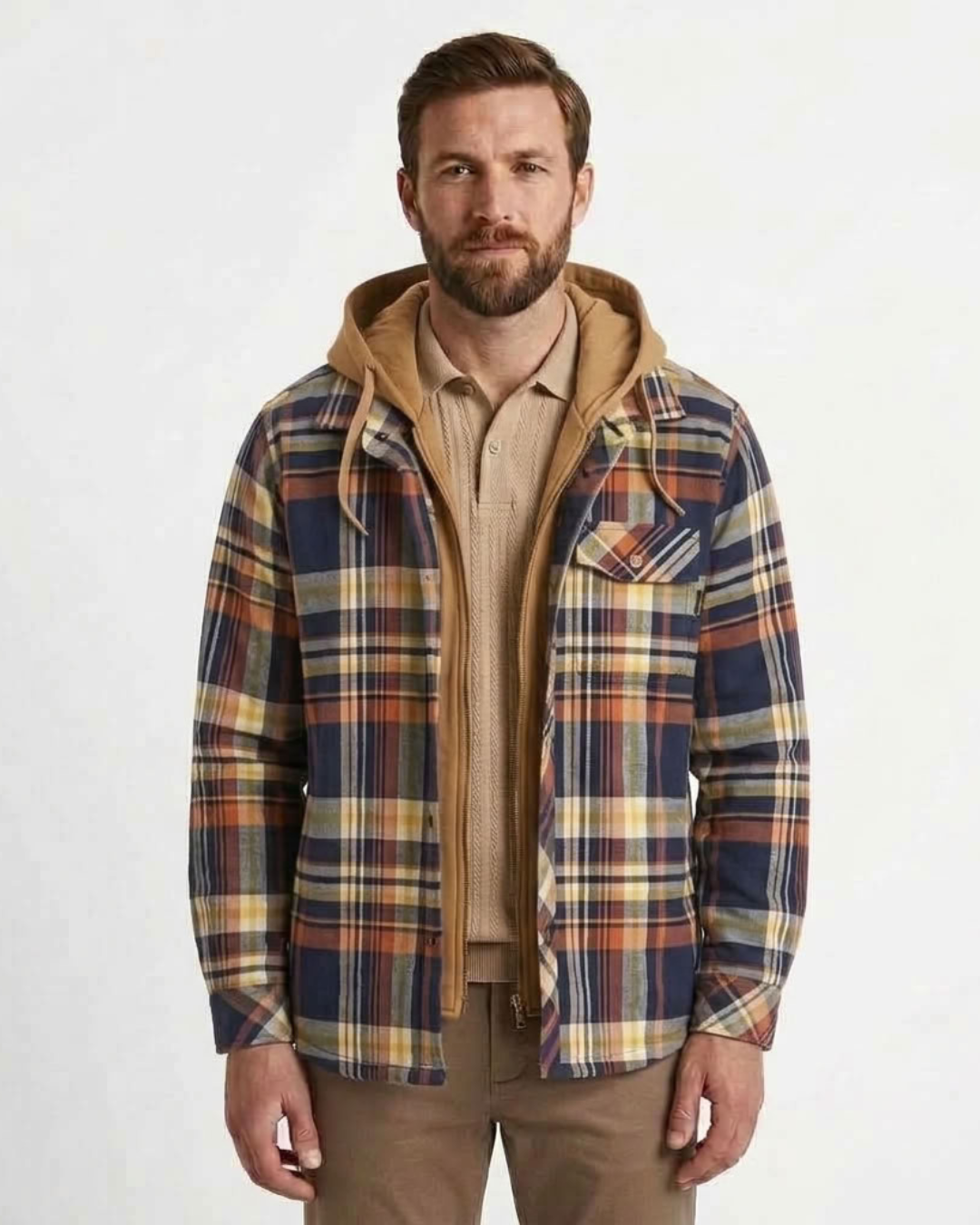 Plaid Hooded Zip Jacket For Men