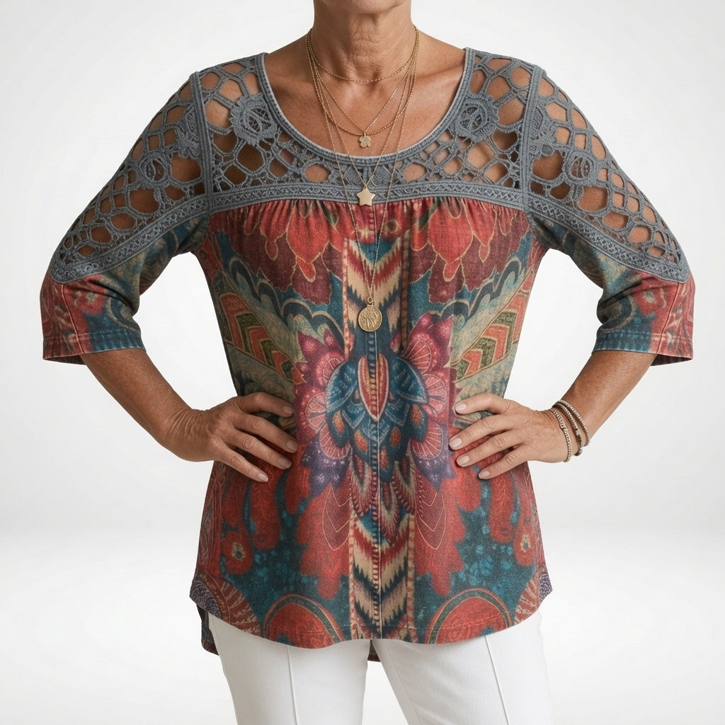 BLOUSE WITH ETHNIC PRINT FOR WOMEN