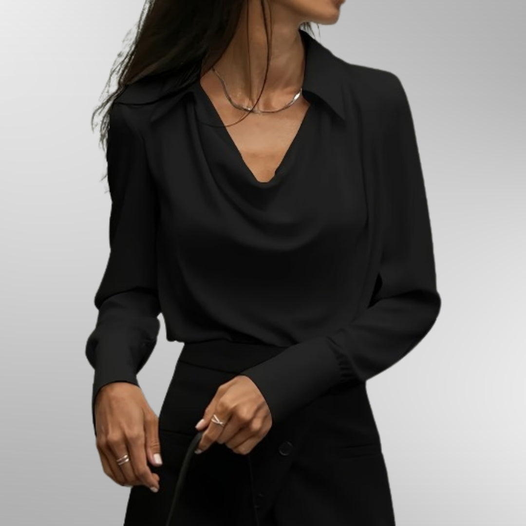 Violet Elegant Satin Blouse, view 3 - Elena Harper
