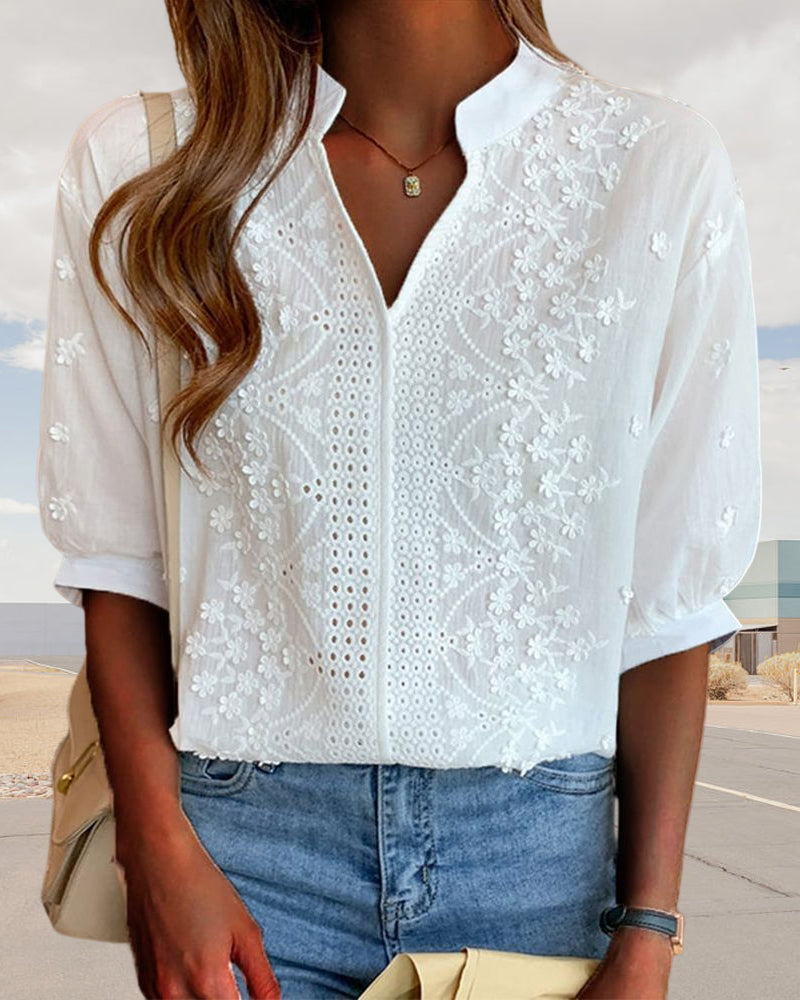 Xavier Women’s Summer V Neck Puff Sleeve Blouse - Elena Harper