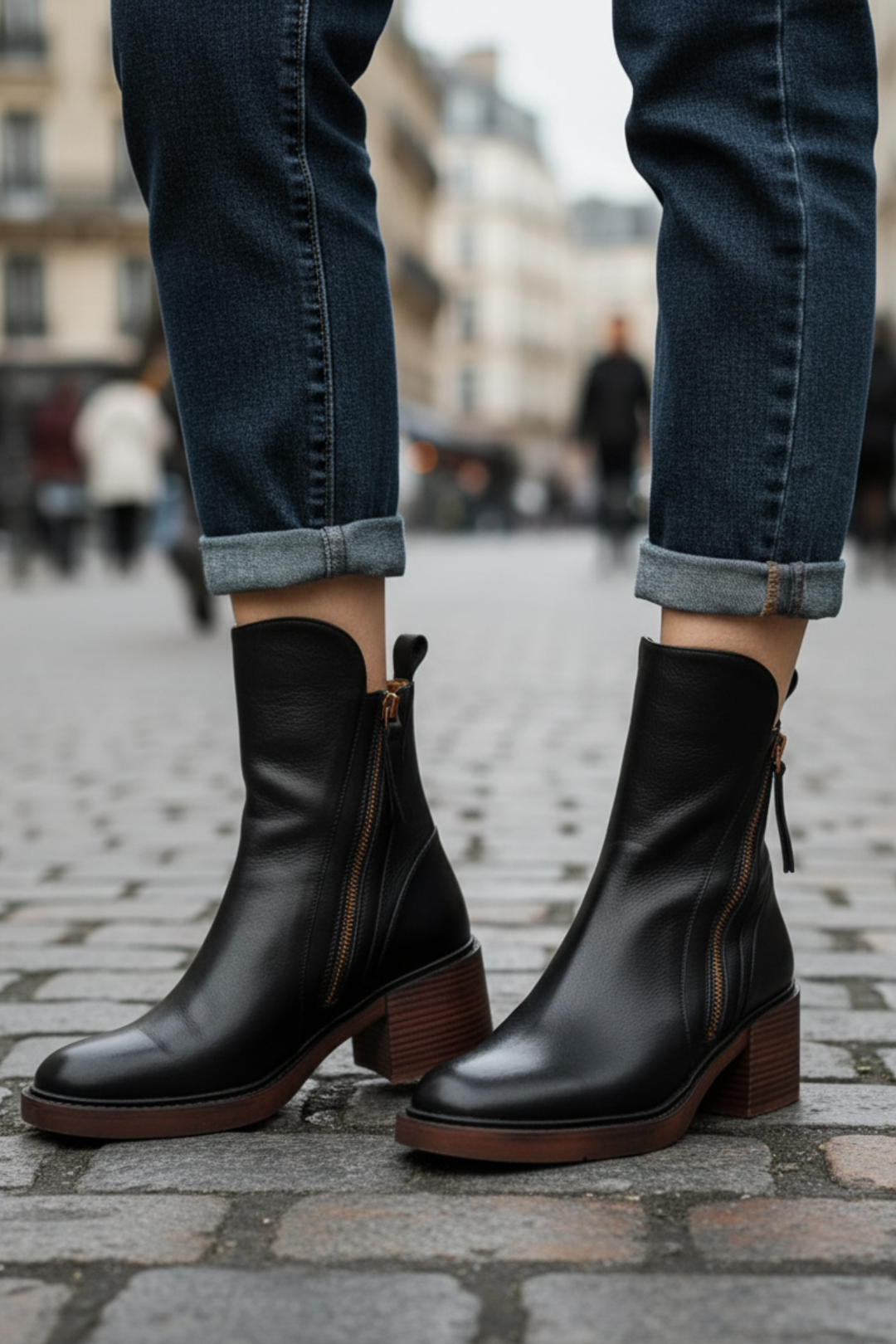 Marcel Black Leather Ankle Boots with Comfortable Heel - Elena Harper