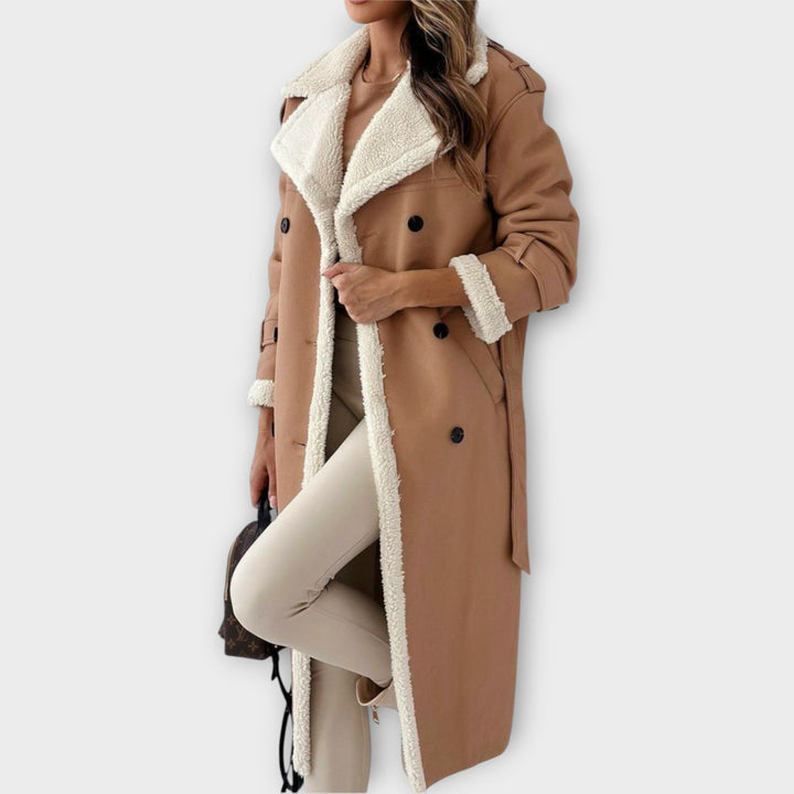 Double Breasted Sherpa Lined Trench Coat - Elena Harper
