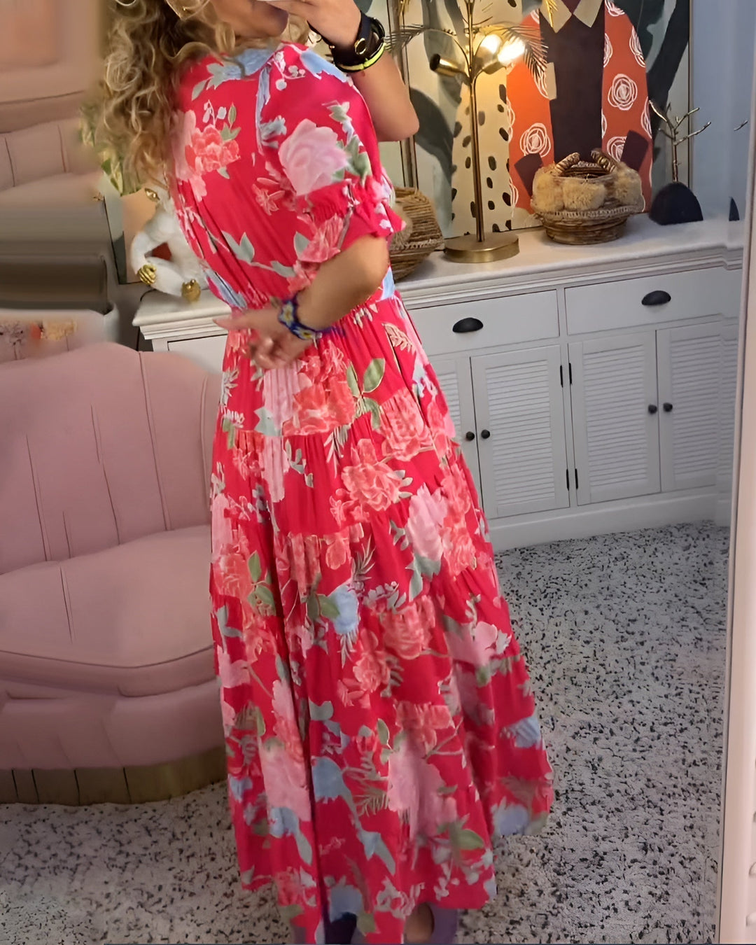 Carine Floral Dress with V-neck and Pockets - Elena Harper