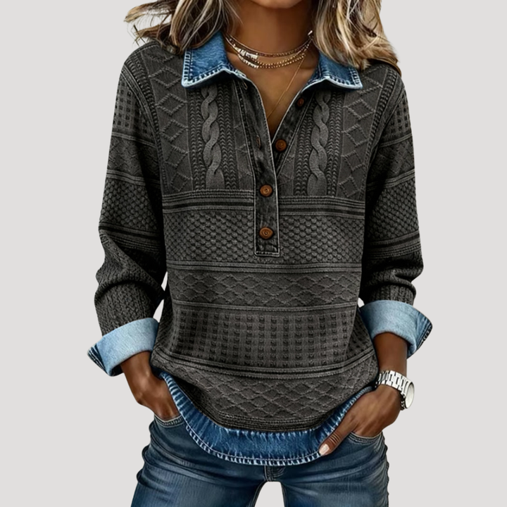 Twisted Knit Women's Sweater with Buttoned Collar