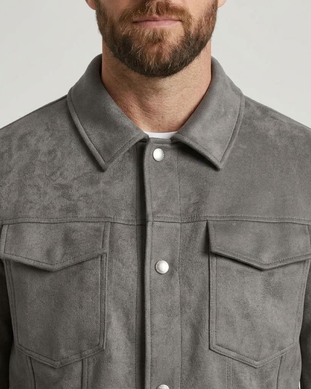 Vegan Suede Button-Up Jacket For Men