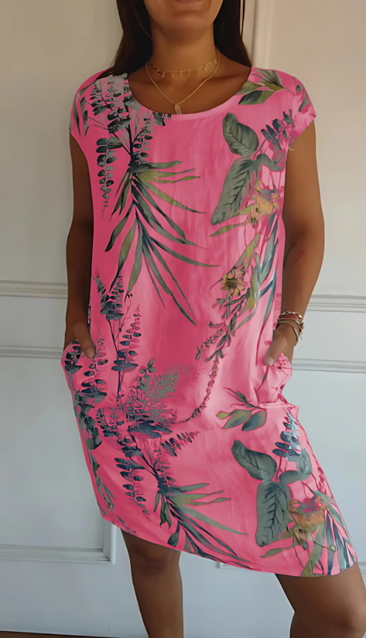 Iris Casual Loose-Fit Knee-Length Printed Dress - Elena Harper