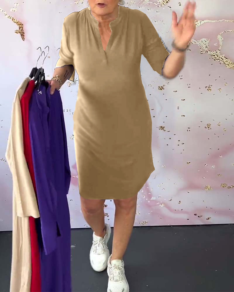Olivia Comfortable Casual Dress with Solid V-neck - Elena Harper