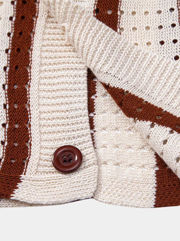STRIPED SHIRT WITH KNITTED EYELETS & STRAIGHT LEG LINEN PANTS