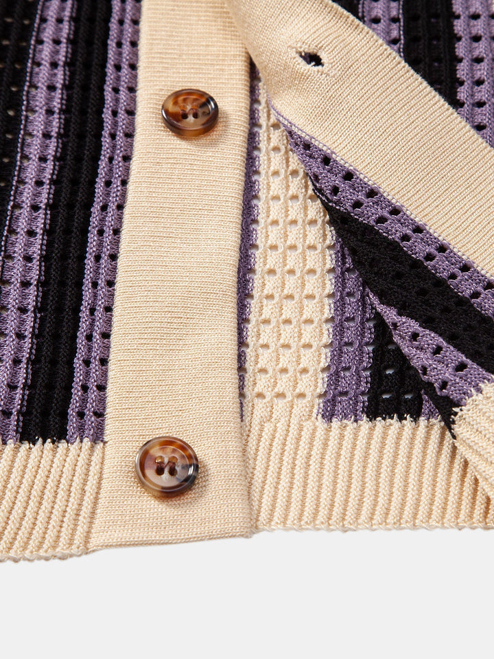 STRIPED SHIRT WITH CROCHET EYELETS & STRAIGHT LEG LINEN PANTS