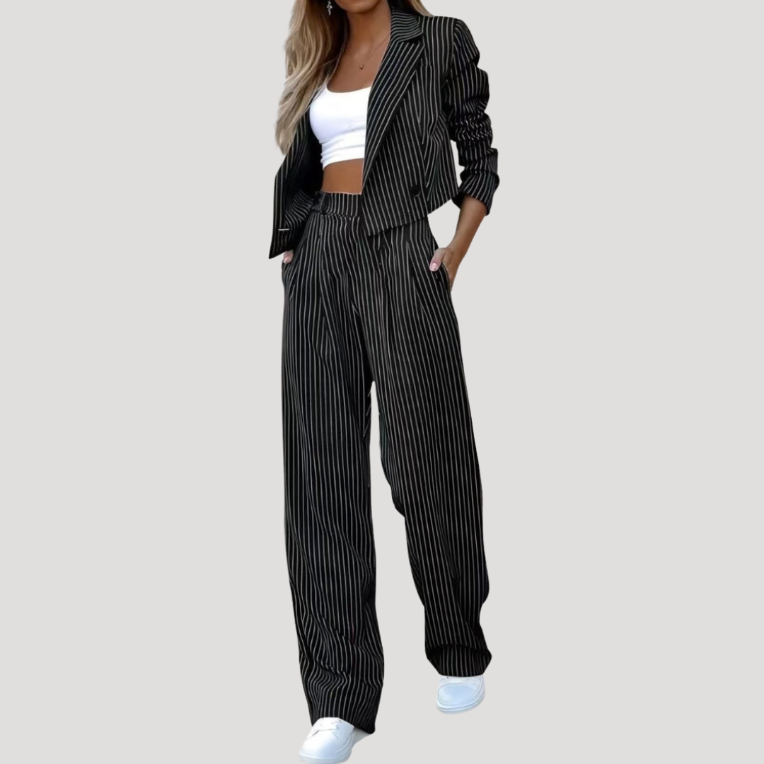 Striped Women's Suit Set with Wide Pants