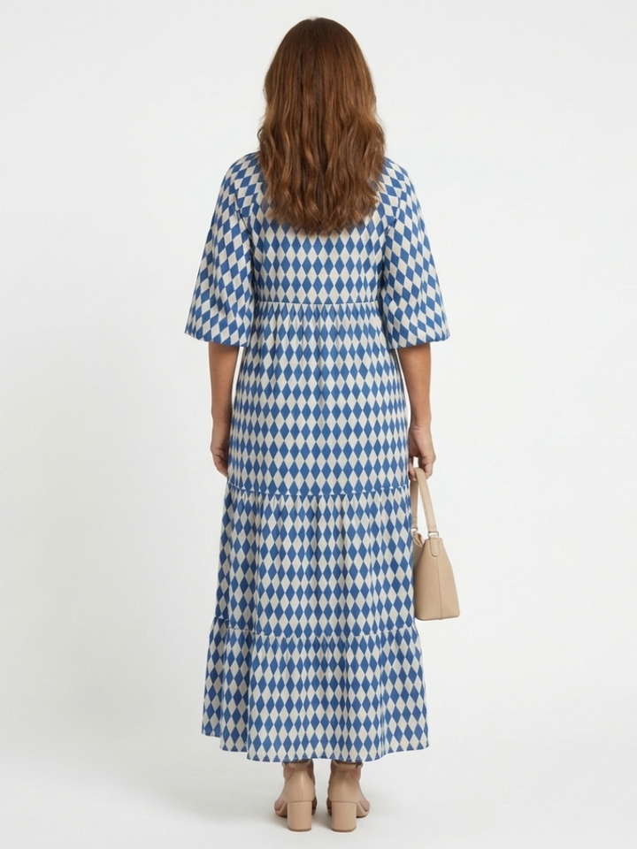 Elodie | Diamond Print Tiered Midi Dress