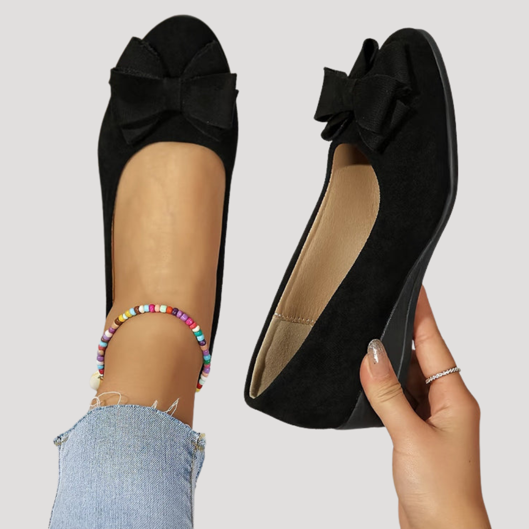 Wedge Ballet Flats with Elegant Bow