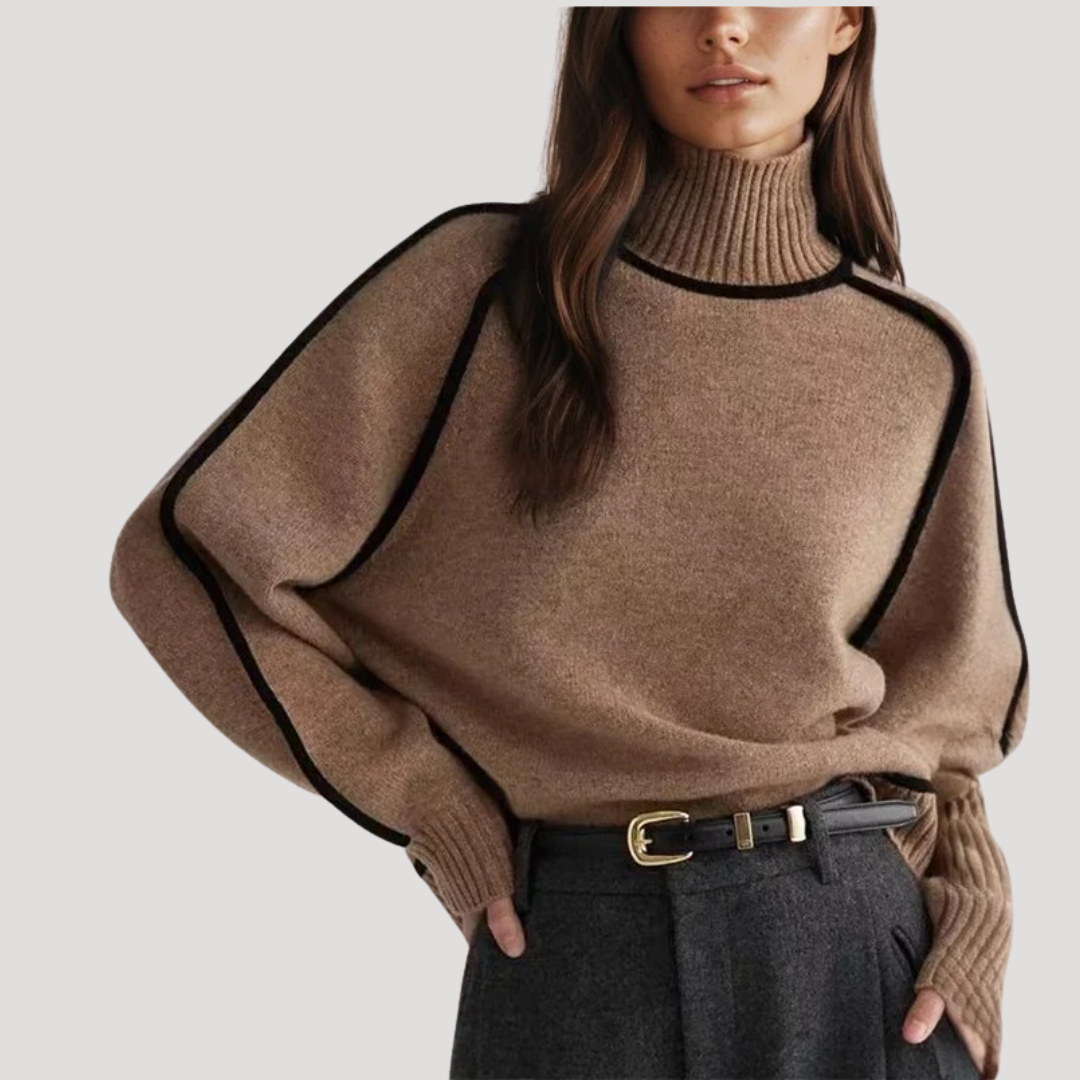 Women's Turtleneck Sweater with Contrast Edges