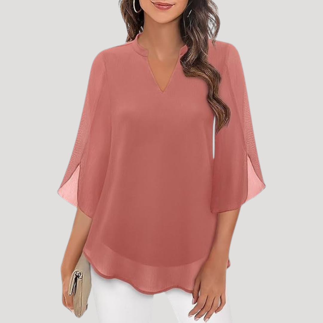Women's Elegant V-Neck Blouse with Flared Sleeves