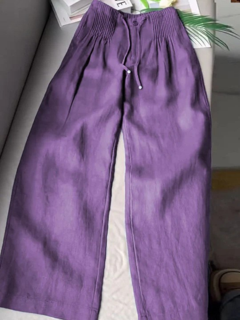 Camille Wide-leg Pants in Cotton and Linen Blend - Elena Harper
