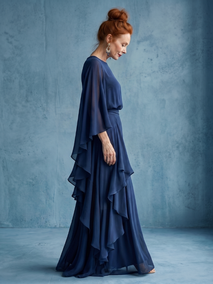 Desta Layered Sleeve Drape Waist Midi Dress - Elena Harper