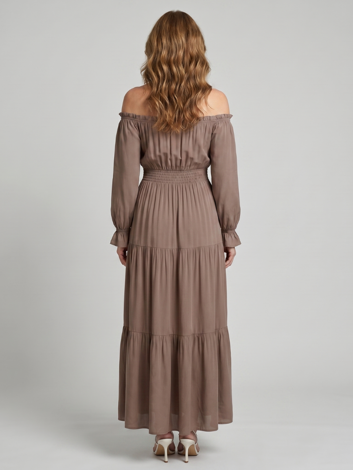Anora Off Shoulder Side Slit Midi Dress - Elena Harper