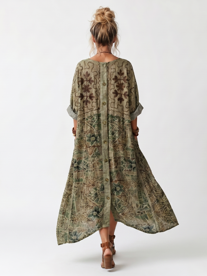 Aleta Button Front Oversized Pocket Midi Dress - Elena Harper