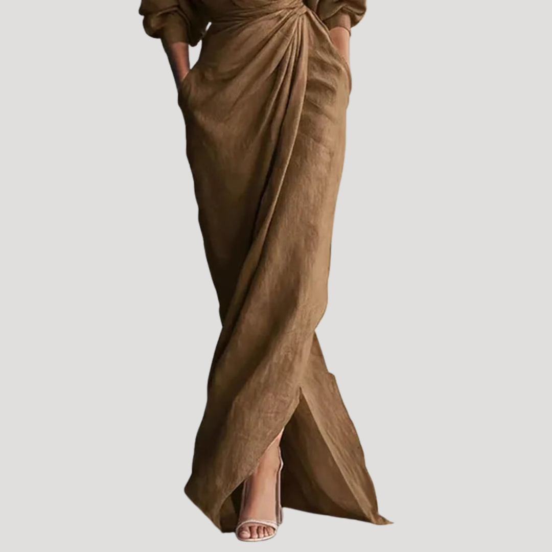 Elegant Long Draped Wrap Dress for Women