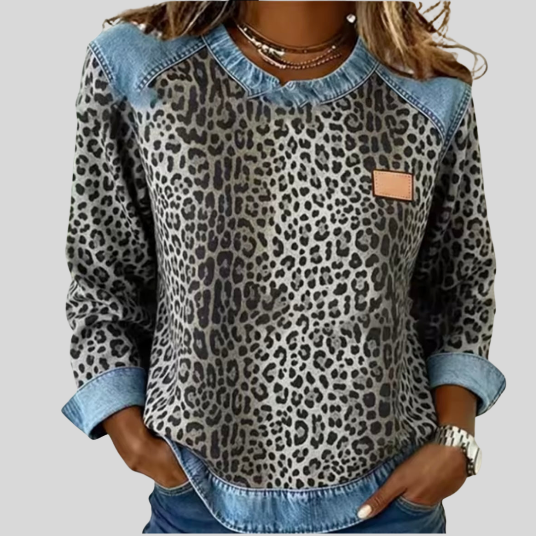 Darlene | Women's Animal Print Sweater with Contrast Trim Edges