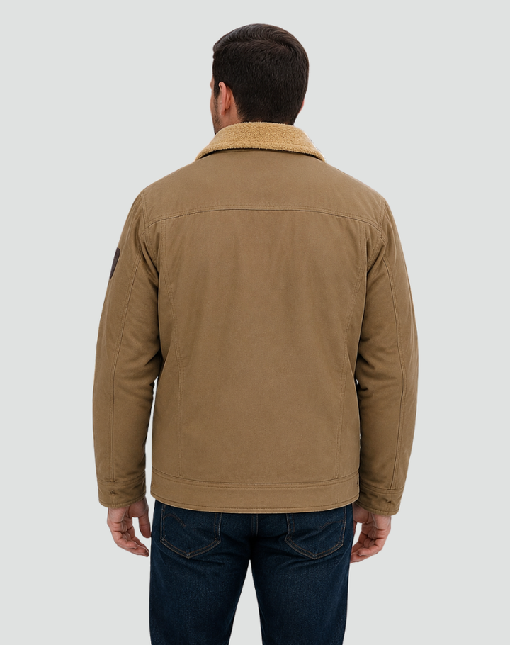 Sherpa Fleece Jacket Men Lined Snap Buttons Chest Pockets