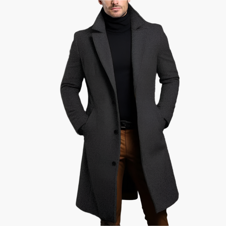 Classic Men's Single-Breasted Wool Blend Coat – Elegant Winter Trench