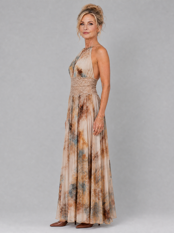 Elavenue Halter Neck Lace Waist Maxi Dress - Elena Harper