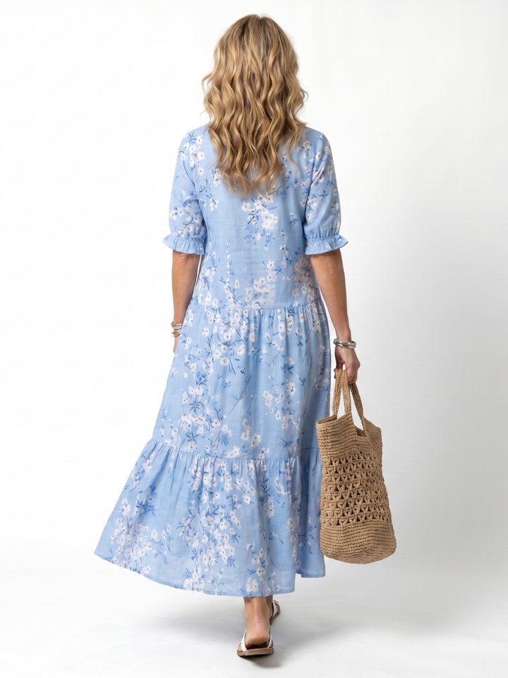 Alora Floral Print Tassel Tie Midi Dress - Elena Harper