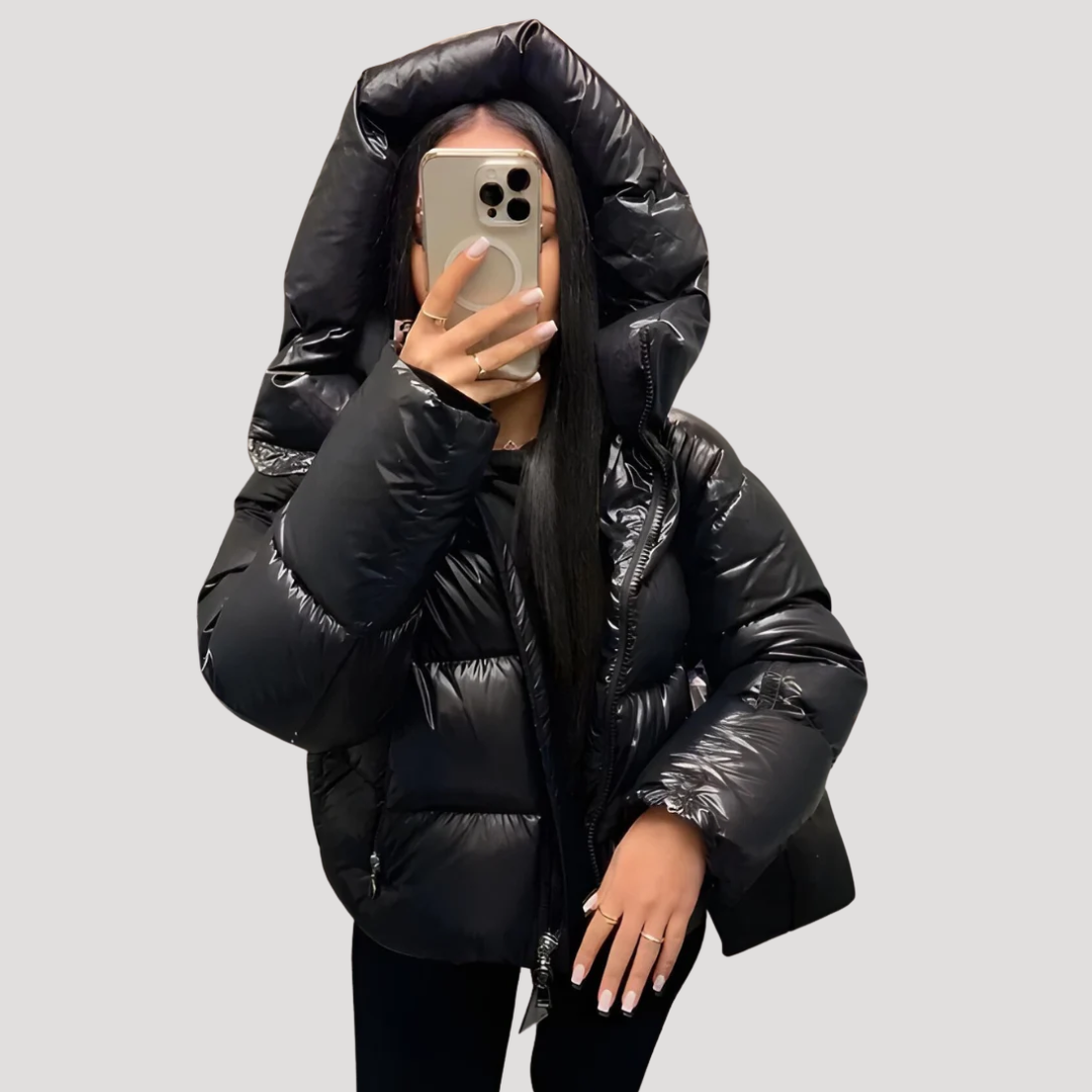 Women's Quilted Hooded Jacket with Zipper Closure