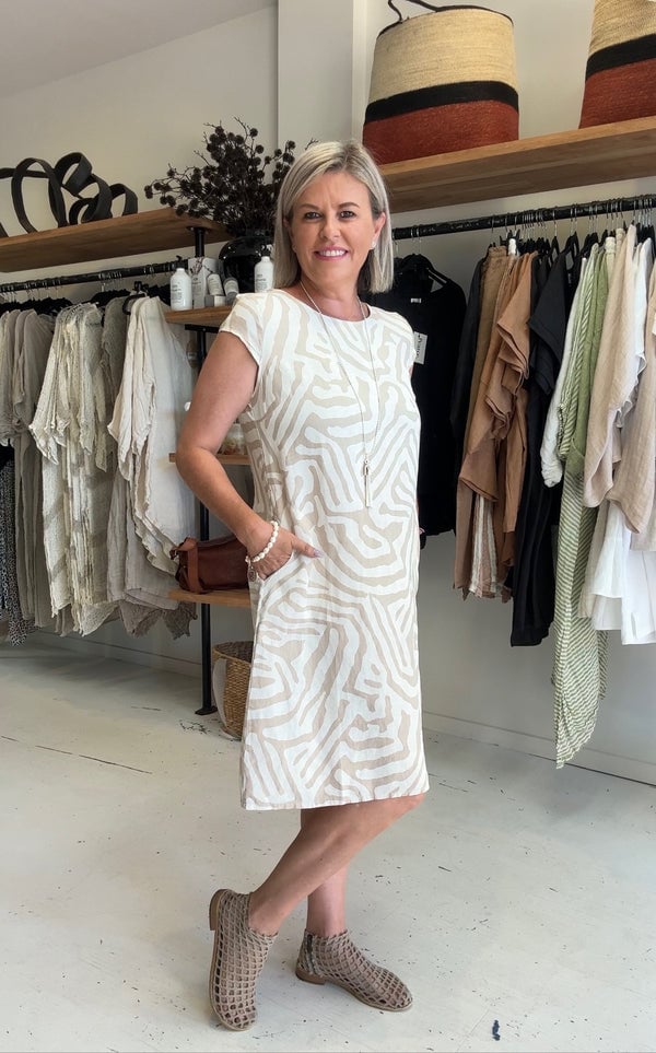 Nelia Zebra Print Dress with Round Neck - Elena Harper